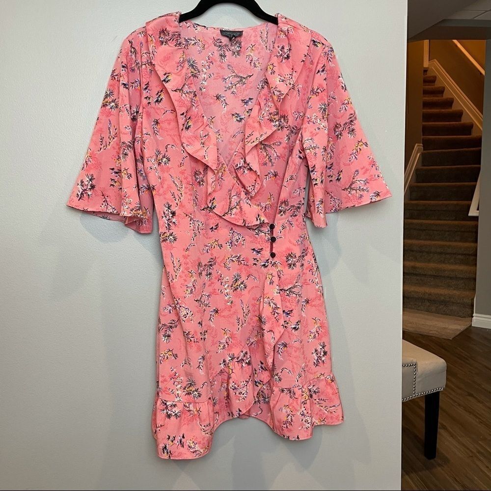 Topshop Floral Wrap Dress 8 Flutter Sleeve
